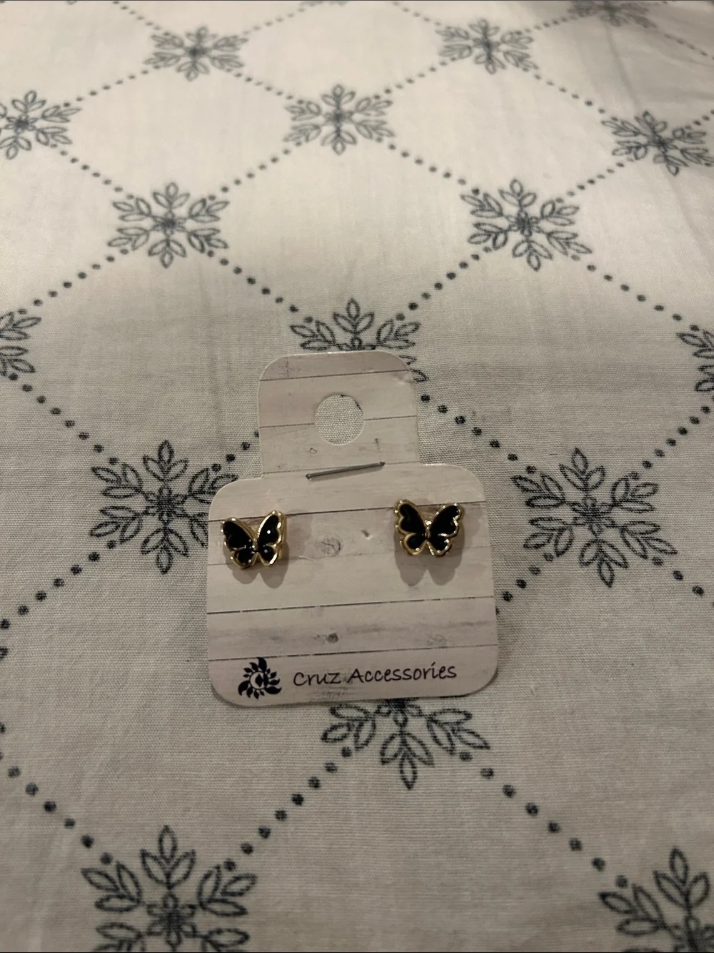 Black Butterfly Stud Earrings - Gold Trim
